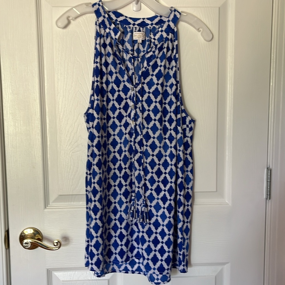 Mud Pie size Large royal and white Sleeveless Ladies Top with Ties